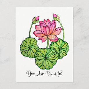 Postal Loto rosa acuarela con manchas y hojas