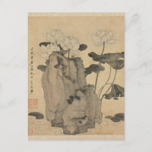 Postal Loto y rocas por Chen Hongshou