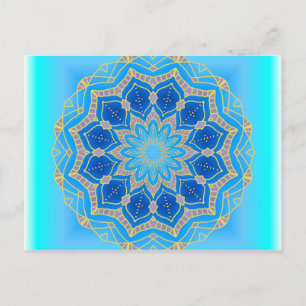 Postal Lotus mandala de color turquesa y azul
