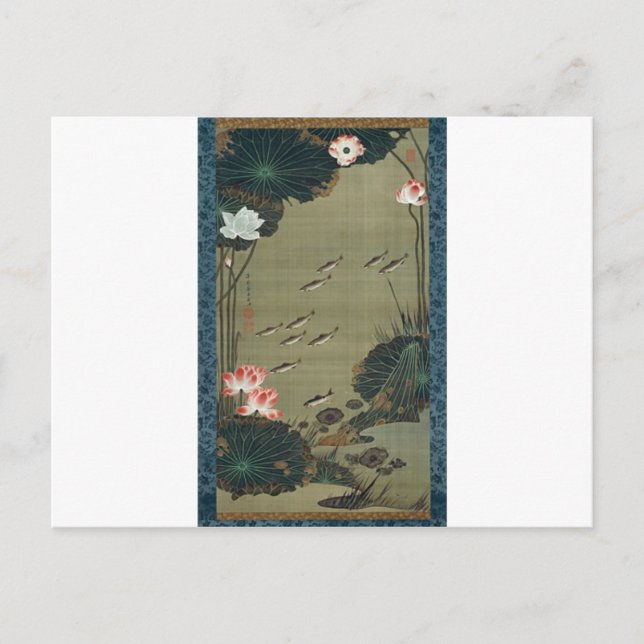 Postal Lotus Pond and Fish de Ito Jakuchu (Anverso)