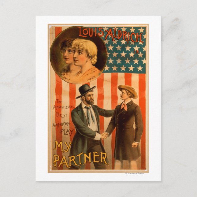 Postal Louis Aldrich en mi obra teatral asociada (Anverso)