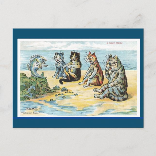 Postal Louis Wain,A Fishy Story, Cat Art Postcard (Anverso)