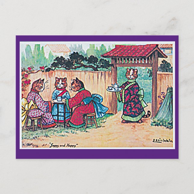 Postal Louis Wain, arte de gato con kimono japonés Tarjet (Anverso)