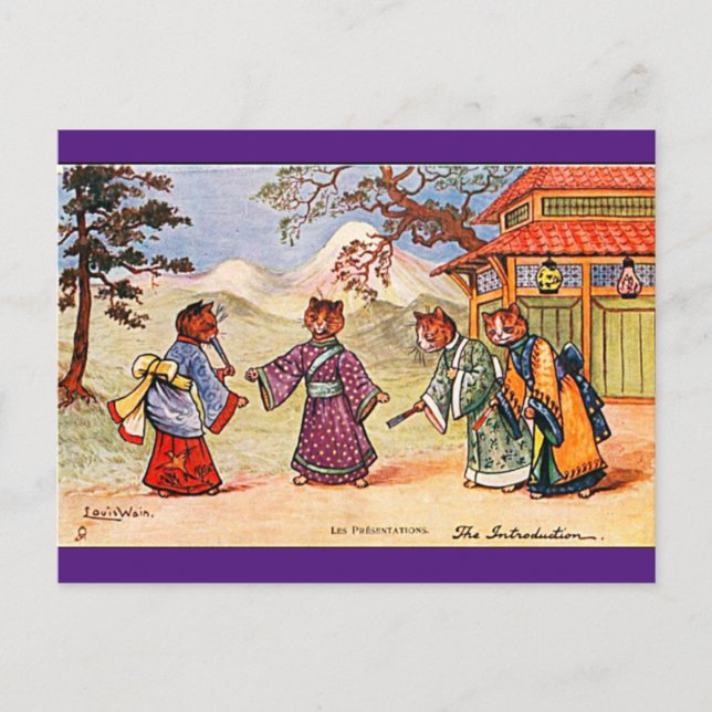 Postal Louis Wain, arte de gato con kimono japonés Tarjet (Anverso)