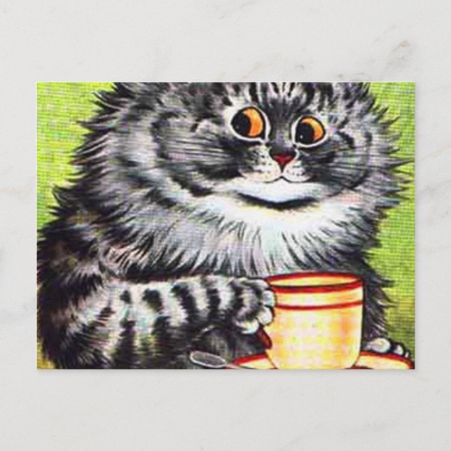 Postal Louis Wain Cat Beber café (Anverso)