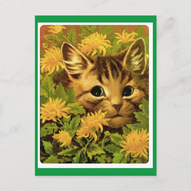 Postal Louis Wain, Cat in Flowers, Art  (Anverso)
