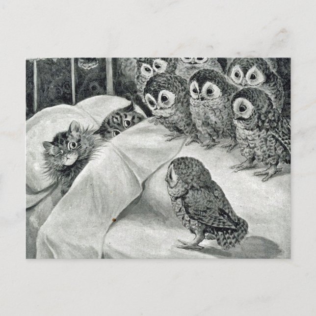 Postal Louis Wain Cat Nightmare Owl Bird (Anverso)