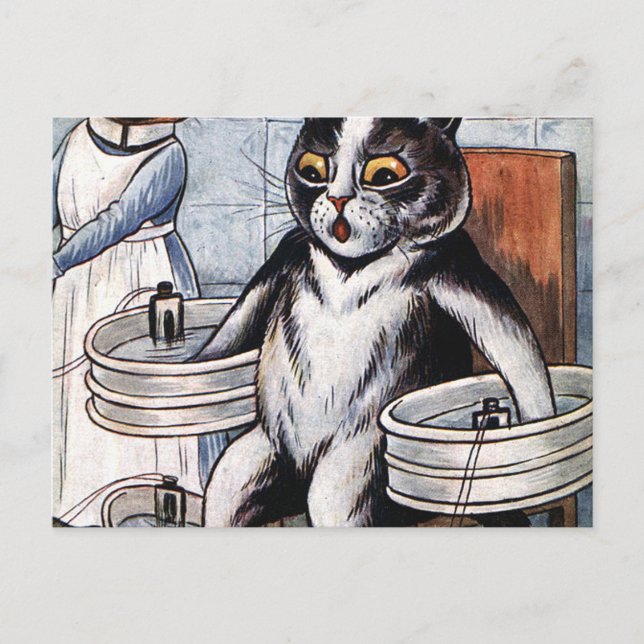Postal Louis Wain - Gato Vestido Como Enfermero (Anverso)
