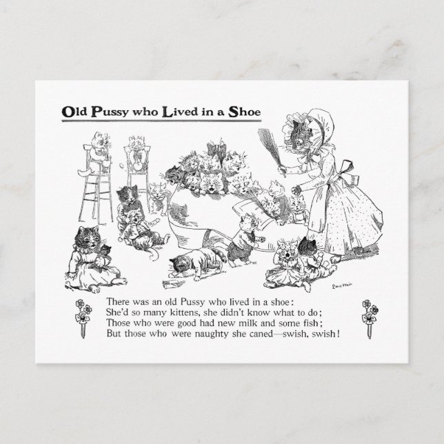 Postal Louis Wain Gato viejo en la rima de la guardería d (Anverso)