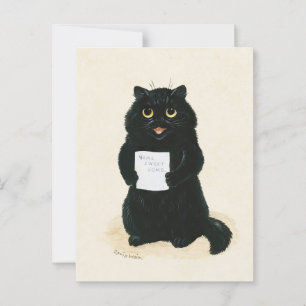 Postal Louis Wain Hogar Sweet Home Black Kitten Funny Cat