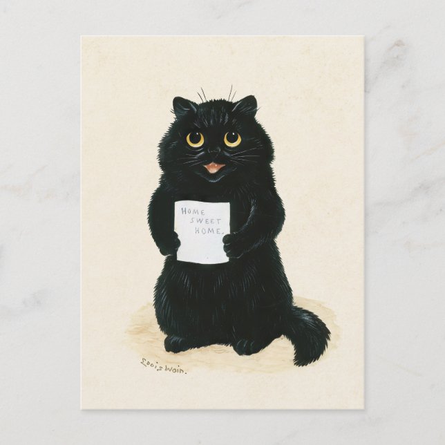Postal Louis Wain Hogar Sweet Home Black Kitten Funny Cat (Anverso)