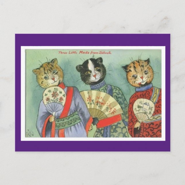 Postal Louis Wain, Japanese Kimono Cat Art  Postcard (Anverso)