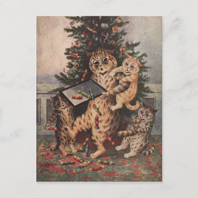 Postal Louis Wain Navidad en Catland (Anverso)
