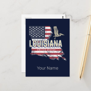 Postal Louisiana con diseño vintage de pelícano de EE. UU