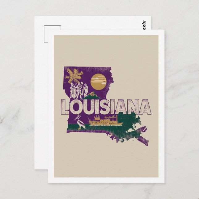 Postal Louisiana Retro Diseño de Viajes Icónico Estados U (Anverso / Reverso)