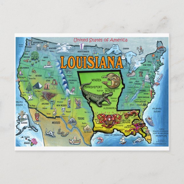 Postal Louisiana USA Map (Anverso)