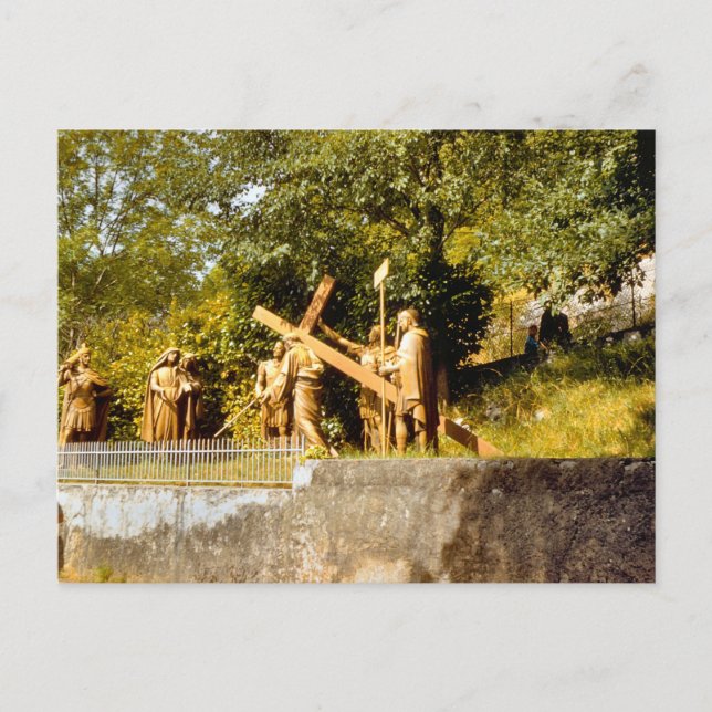 Postal Lourdes de época, estaciones de la cruz (Anverso)