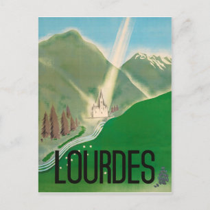 Postal Lourdes, montañas pirineos, Francia. Catedral