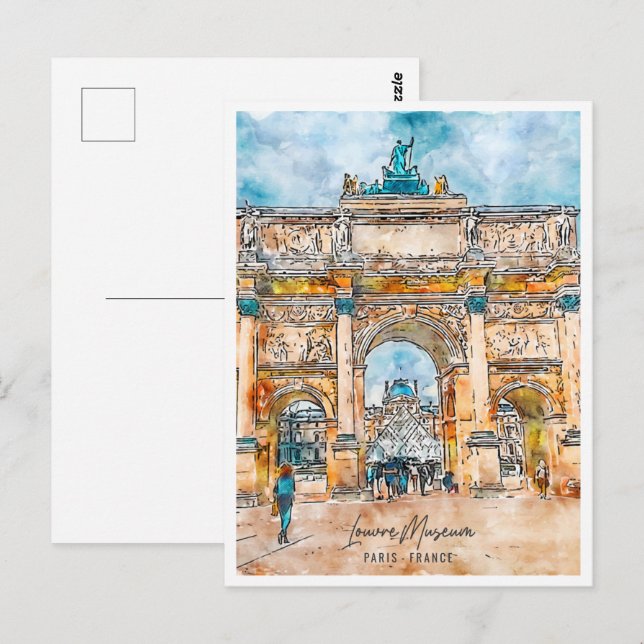 Postal Louvre Paris Francia Travel Place Watercolor (Anverso / Reverso)