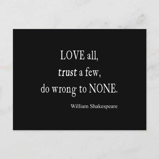 Postal Love All Trust Pocos Mal Ninguna Cita Shakespeare (Anverso)