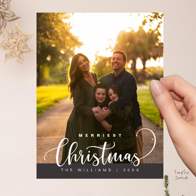Postal Love and Joy, Merry Christmas Family Photo (Love and Joy, Merry Christmas Family Photo Modern Cute Typography Postcard in Charcoal Grey)