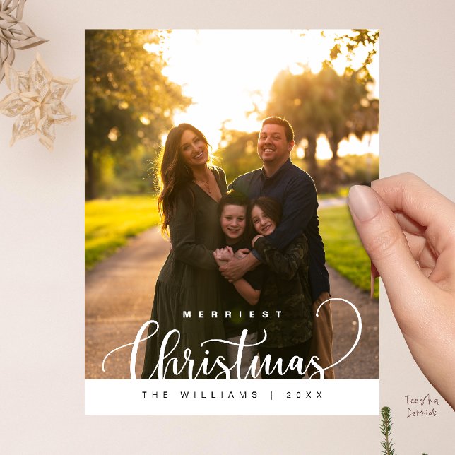 Postal Love and Joy, Merry Christmas Family Photo (Love and Joy, Merry Christmas Family Photo Modern Cute Typography Postcard)