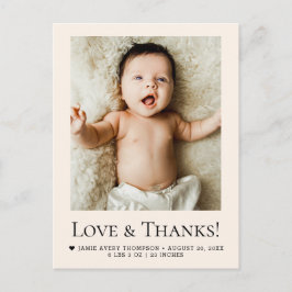 Postal Love and Thanks Beige Baby Photo Birth