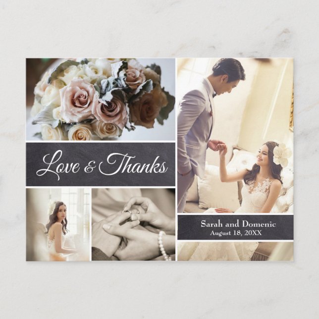 Postal LOVE and THANKS Boda Collage Fotos (Anverso)
