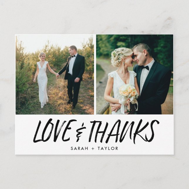 Postal Love and Thanks Photo Wedding Thank You Postcard (Anverso)