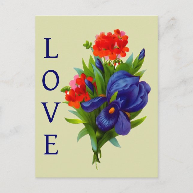 Postal Love Blue Iris Flower Bouquet (Anverso)