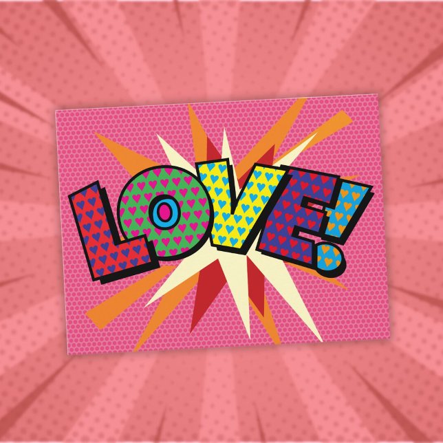 Postal LOVE Fun Retro Libro De Historietas Pop Art (LOVE Fun Retro Comic Book Pop Art Postcard)