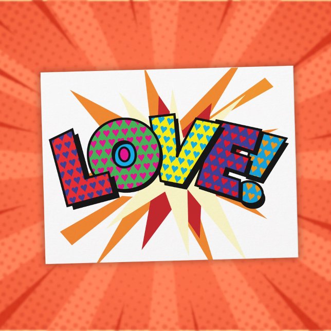 Postal LOVE Fun Retro Libro De Historietas Pop Art (LOVE Fun Retro Comic Book Pop Art Postcard)