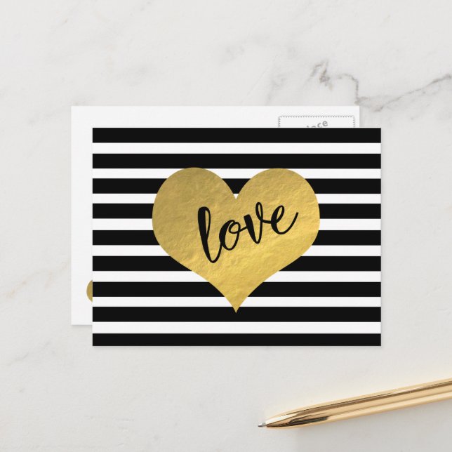 Postal Love Gold Heart Stripes (Anverso/Reverso In Situ)