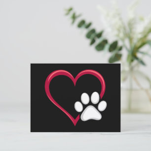 Postal Love Heart Dog Paw El día de San Valentín Dog Love