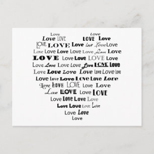 Postal Love Heart Word Cloud - Negro sobre blanco