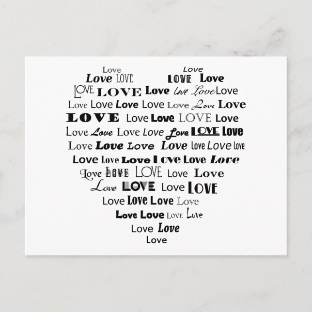 Postal Love Heart Word Cloud - Negro sobre blanco (Anverso)