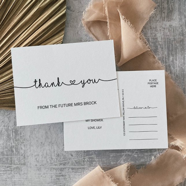 Postal Love Hearts Simple Bridal Shower Boda Gracias (Subido por el creador)