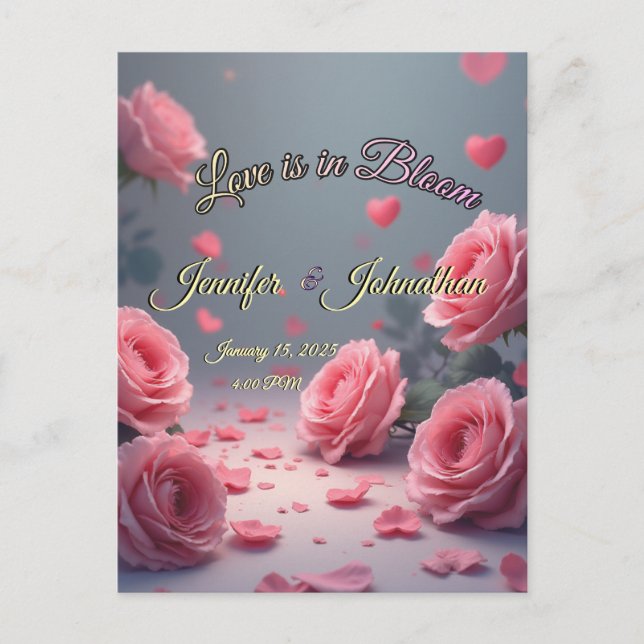 Postal Love is in Bloom Pink Roses Save the Date Wedding (Anverso)