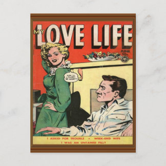 Postal Love Life Flirt Romance Comic Ilustracion Retro
