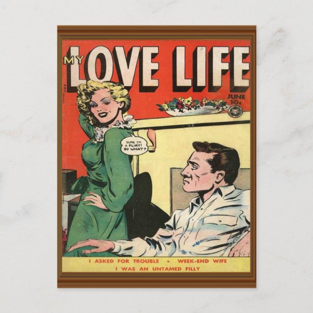 Postal Love Life Flirt Romance Comic Ilustracion Retro (Anverso)