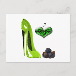 Postal Love Lime Green Stiletto Shoes and Chocolates Art