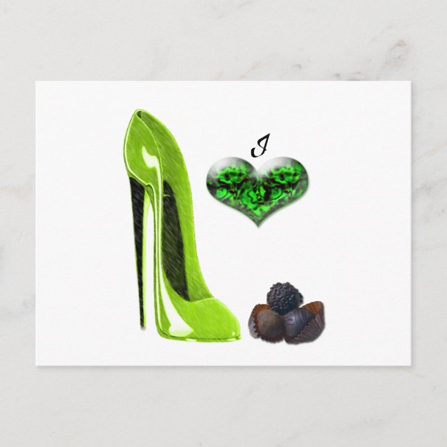 Postal Love Lime Green Stiletto Shoes and Chocolates Art (Anverso)