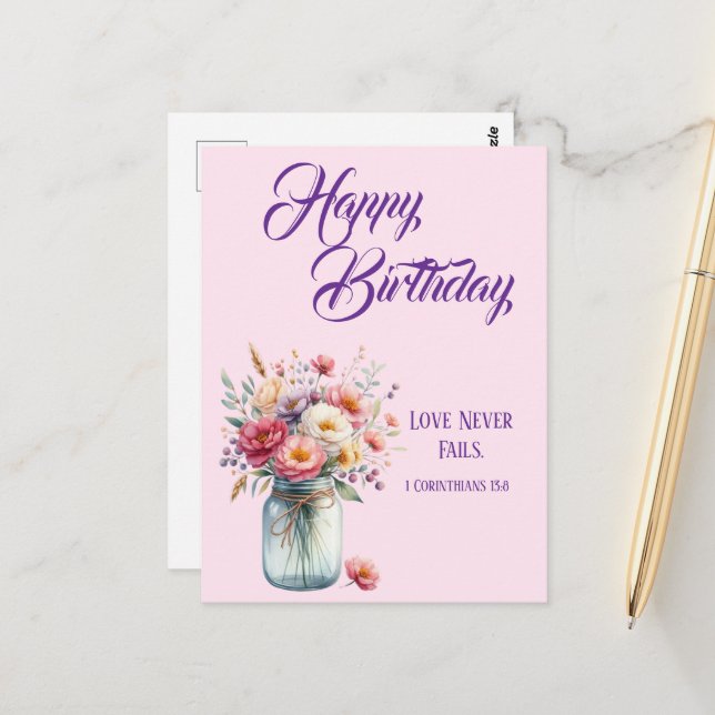 Postal Love Never Fails Christian Birthday Greetings (Anverso/Reverso In Situ)