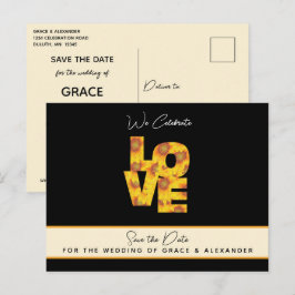 Postal LOVE Sunflower Boda de fondo negro Guardar fecha