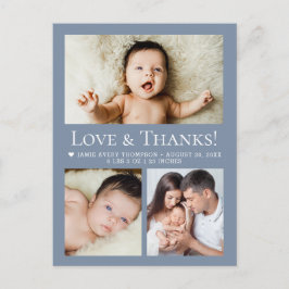 Postal Love & Thanks Dusty blue Baby Photo Collage birth