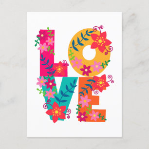 Postal LOVE typography clipart, diseño floral