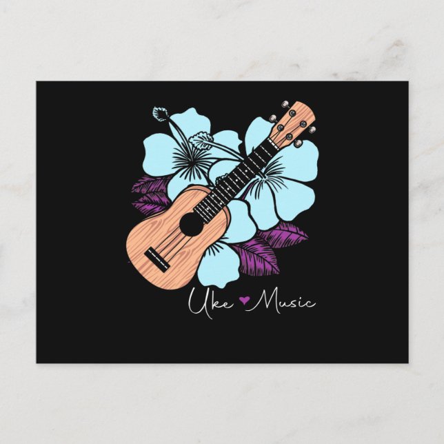 Postal Love Ukulele Music Guitar Flowers Hawaii (Anverso)