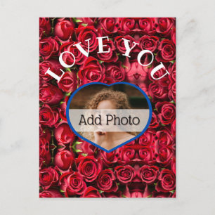 Postal Love You Heart Photo Red Roses Modern Script Cute