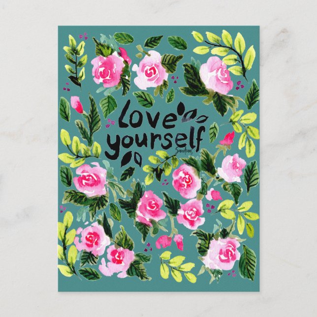 Postal Love yourself - Watercolor Quote (Anverso)