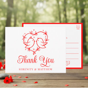 Postal Lovebirds Boho Corazón Rojo Boda Agradecimiento